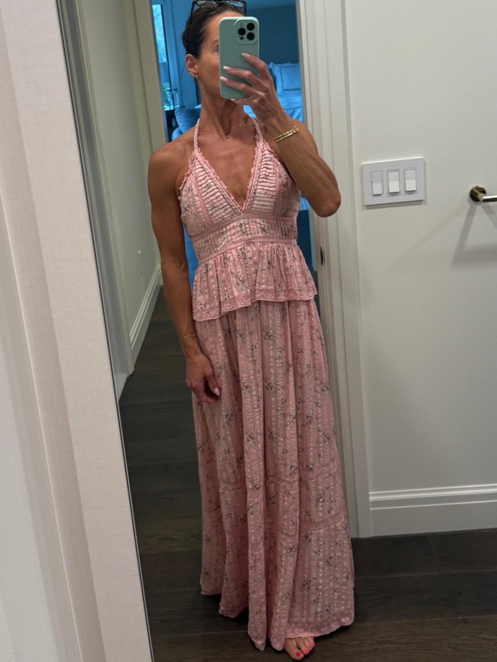 LoveShackFancy Blush Pink Halter Maxi Dress